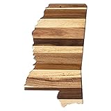 Totally Bamboo Rock & Branch Shiplap Series Mississippi State Shaped Wood Cutting Board and Charcuterie Serving Platter, Includes Hang Tie for Wall Display