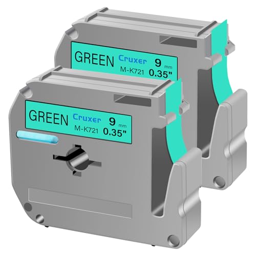 Cruxer 2 Pack Replacement for P Touch M-K721 MK721 M721 Black on Green 9mm 0.35 3/8 M Tape Green for Ptouch PT-M95 PT-80 PT-90 PT-70 PT-55 PT-65 PT-85 PT-45 PT-70BM PT-100 Label Maker