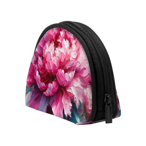 Portable Coin Purse Peony-Flower-Painting Mini Zippered Money Pouch Card Holder4