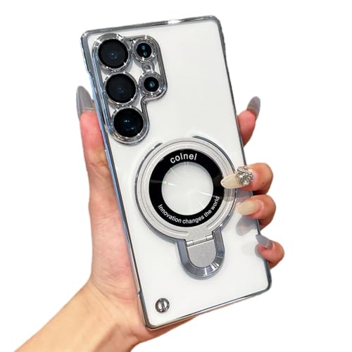 Support magnétique sans cadre anti-jaunissement pour coque acrylique Samsung S25 Plus argent