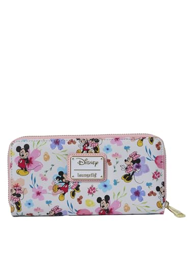 Loungefly Disney Mickey Minnie Mouse Wallet Zip Clutch AOP Floral Saffiano Faux Leather