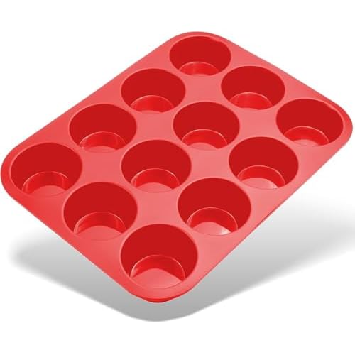 Belmalia Muffinblech aus Silikon für 12 Muffins, antihaftbeschichtet, Cupcakes, Brownies, Kuchen, Pudding, Muffinform Rot