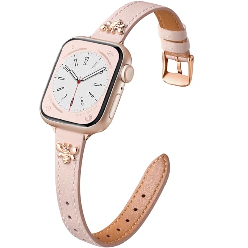 CeMiKa Slim Leather Straps Compatible with Apple Watch Strap 42mm 44mm 45mm 49mm 46mm