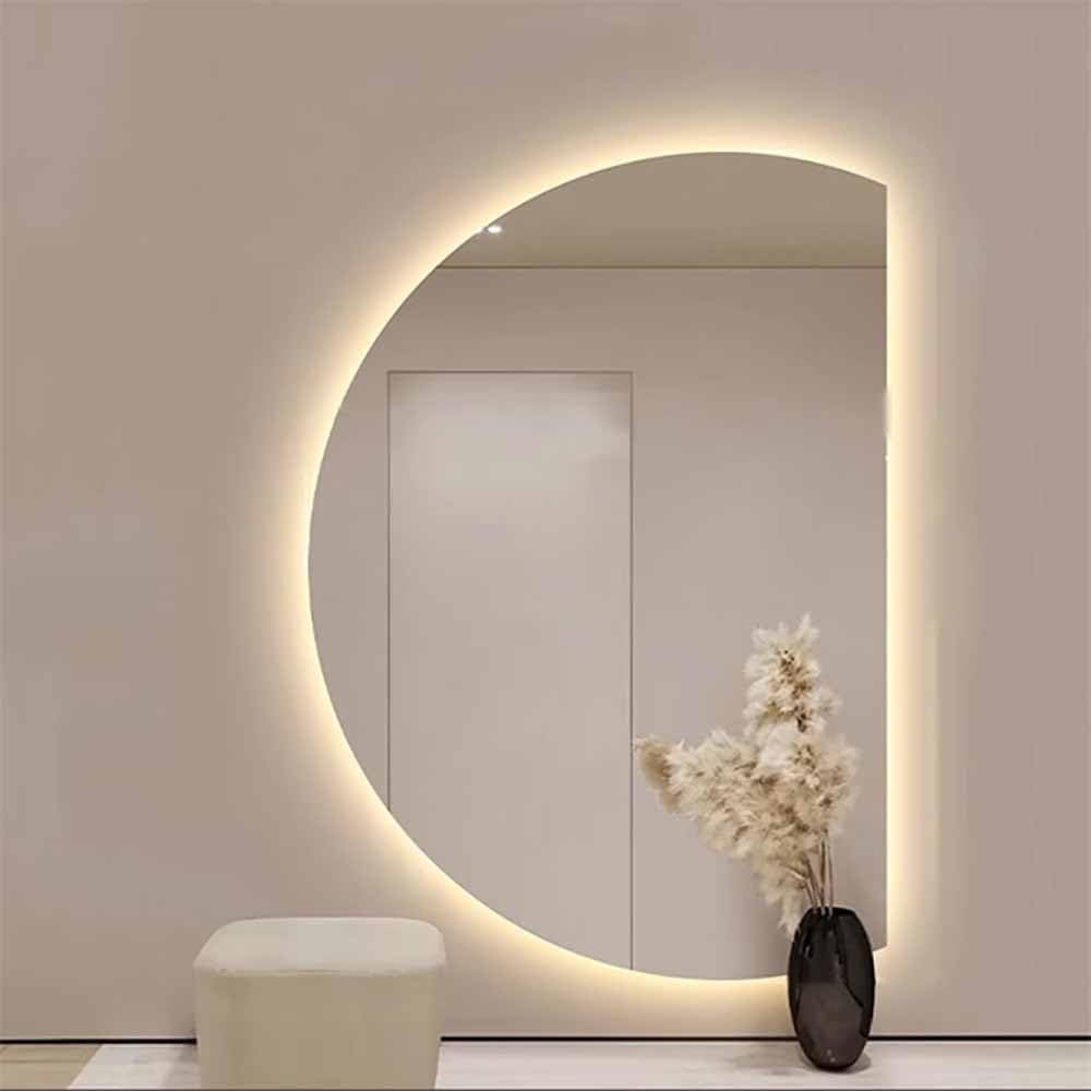 【エレガントで実用的♪】47 "ライト付きハーフムーン装飾ミラー3色、デフォッガー、玄関バックライトフルレングスミラー43"粉砕防止壁鏡半円