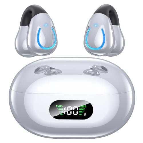 Paekole Auriculares Inalámbricos Bluetooth 6.1 Open Ear Clip, Auriculares Deportivos con Pantalla LED 40H, Cancelación de Ruido ENC, IPX7 Impermeable, Cascos Inalámbricos para Running y Oficina