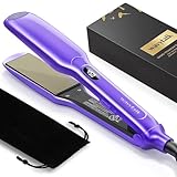 Wavytalk Hair Straightener, 1.7 Inch Titanium Flat Iron for Hair with 290℉-450℉ Temperature, Wide Flat Iron with Dual Voltage & Floating Plates, Hair Straightener for Thick Hair, Classic Purple