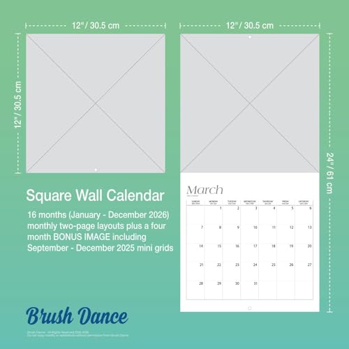 Live with Intention 2026 12 X 24 Inch (Hanging) Monthly Square Wall Calendar Featuring the Artwork of Renee Locks Plastic-Free