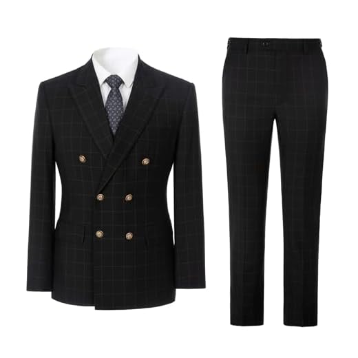 Conjunto de 3 peças de terno masculino slim fit xadrez trespassado blazer colete colete conjunto de calças festa de casamento smoking, Preto, G