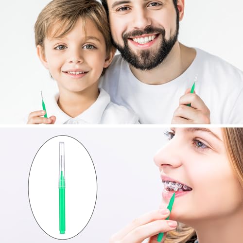 Image of Patelai 100 Pcs Braces Dental Brushes,Green,Adorable Size | Interdental Toothpick Bristle Dental Picks for Cleaner Tooth Flossing Head Oral Hygiene Flosser Toothpick Cleaners Tooth Tool