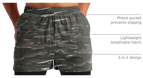 Image of Pudolla Men's 2 in 1 Running Shorts 5 inch Quick Dry Gym Athletic Workout Shorts for Men with Phone Pockets