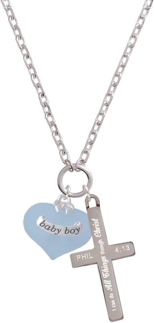 Delight Jewelry Heart with Baby Feet - I Can Do All Things Engraved Cross Zoey Necklace, 28"