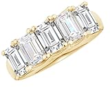 6 Carat LAB GROWN Emerald Cut 5 Stone Ring Diamond Wedding Band Value Collection (5.5ct Center, AAAA Heirloom Quality) RIPS55W3DI 14K Yellow Gold