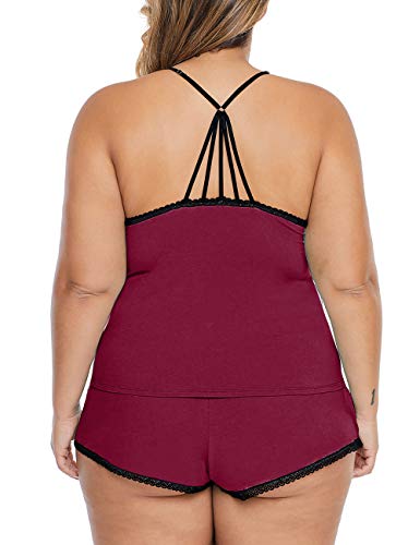 Image of Women Plus Size Pajamas Cami Shorts Set Nightwear Sexy Lace Lingerie Sleepwear