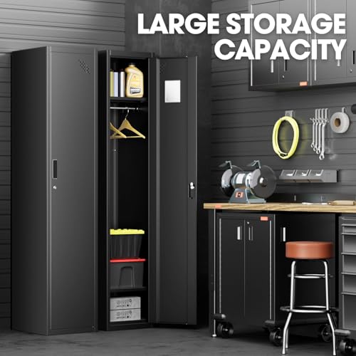 Image of DNA Motoring Metal Storage Cabinet for Employees with Keys, 71 inch Employees Metal Locker with 1 Doors, Tall Storage Lockers for Garage,Office,Home,Gym, Black, TOOLS-00787-BK-BK