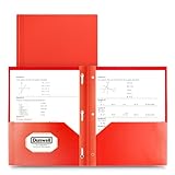 Dunwell Plastic 2-Pocket Folders with 3 Prongs, (2 Pack, Red), Durable Acid-Free Poly is Cleanable, Tear Resistant, 3-Clasp Document Holder, Labels Included