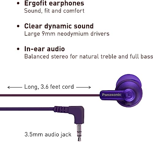 Image of Panasonic Ergofit in-Ear Earbud Headphones Metallic Violet (RP-HJE120-VA)