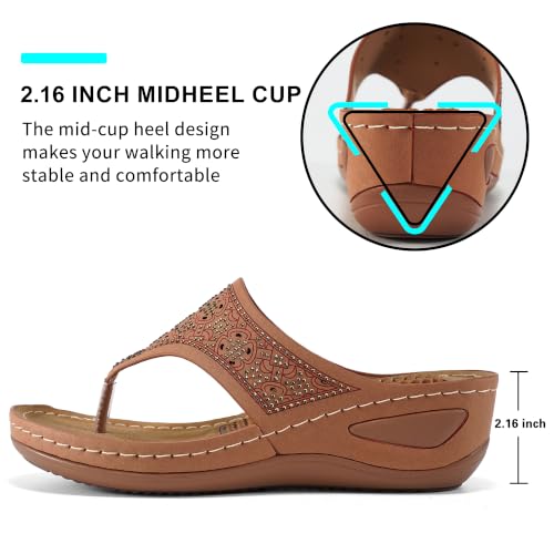 Image of Ecetana Wedge Sandals for Women Comfortable Casual Stylish Flip Flops | Soft Cushion Orthopedic Slip On Platform Thong Sandals with Lightweight Non Slip 2.16 Inch Heel for Summer Walking