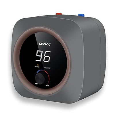 2.5 Gallon Under Sink Hot Water Heater 304 Stainless Steel Mini Tank, Large LED Temp. Display and Knob, Overheat Cut-Out with Auto Reset, IPX4, Instant Water Heater Electric 120V Plug-In, Modern Gray