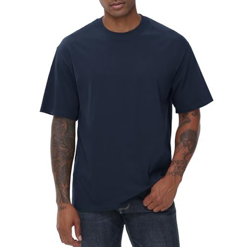 Image of KEEPSHOWING Mens Oversized T-Shirts, Cotton Loose Fit Crewneck Short Sleeve Casual Tees Workout Gym Basic Tops