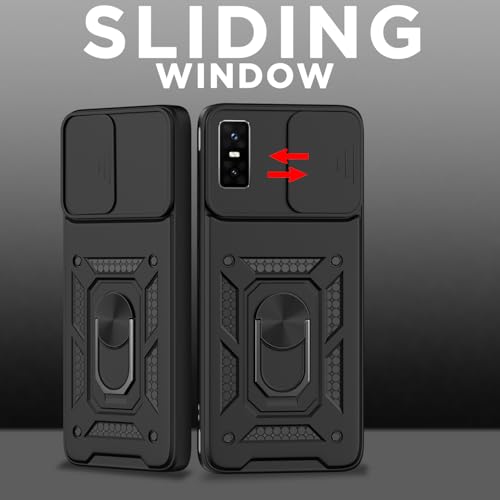 Image of Pikkme Back Cover for Infinix GT 30 Pro 5G | 360 Protection Case | Sliding Camera Shield Cover & Ring Holder Stand D10 Tough Armor Bumper Case (Black)