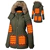 Hecusma Vert militaire Veste Chauffante Femme avec Batterie 18400mAh 12V, Batterie Veste Chauffante, Parka Femme Vestes avec Capuche Amovible pour Extérieur-2XL