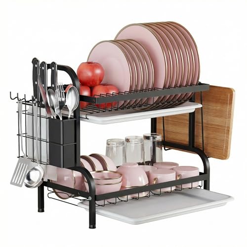 AGVOTK 2-Tier Stainless Steel Dish Drying Rack Space Saving Kitchen Organizer for Counter, in-Sink,...