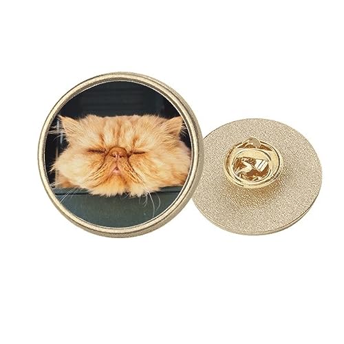 Broche chat jaune drôle en clip rond, l'accessoire métal doré pour veste