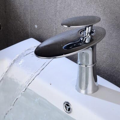 Grifo de lavabo en cascada blanco corto con mezclador monomando de agua fría y caliente para baño