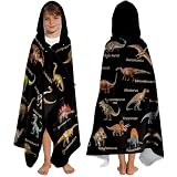 Yasrlvun Dinosaurier-Kapuzenhandtuch für Kinder (130 x 100 cm) – Poncho-Handtuch für Jungen, Mädchen & Teenager – Strandtuch für Schwimmbad & Freizeit – Schwarzer Dinosaurier – Tragbares Badetuch