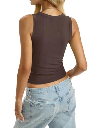 Image of EasyGala Womens Ribbed Seamless Tank Knit Crew Neck Shirt Summer Fitted Sleeveless Top Casual Basic High Neck Clothes