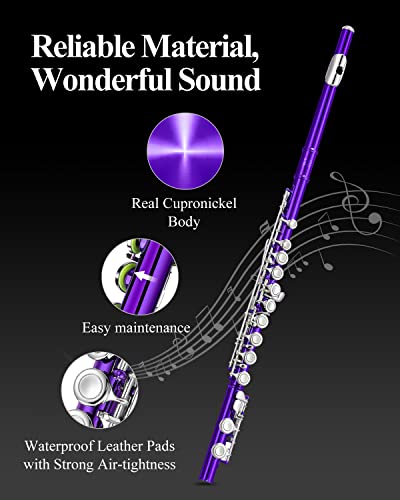 Image of Eastar 16-Key Closed Hole C Flute Kids Beginner, Purple Full Kit, EFL-1Pu