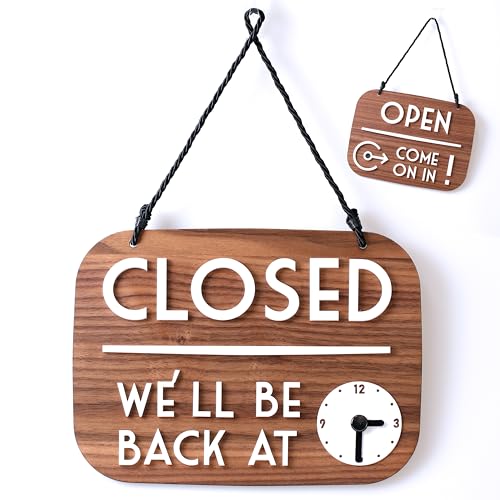 Panneau Open Closed horaire ouverture magasin modifiable retro avec aiguilles