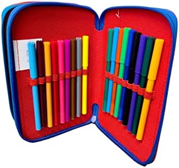 Quickdraw Marvel Avengers Large Filled Pencil Case Full Stationery School Supplies Set for Kids 3 Tier, Blue, Red