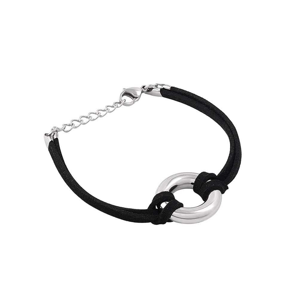 Bracelet funéraire pour cendres acier et fil noir : Votre souvenir vous accompagne partout