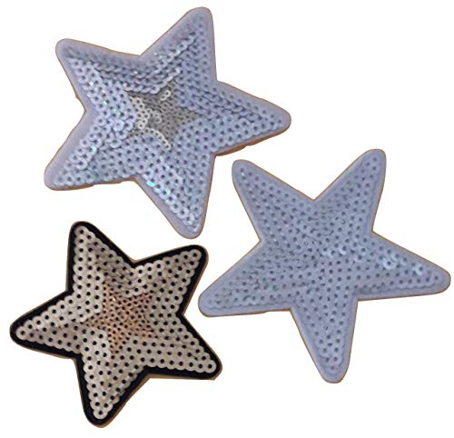 B2see Applique/Ecusson Motif Etoile Paillette Doree Argent Blanche Autocollant/brodé-rie thermocollant