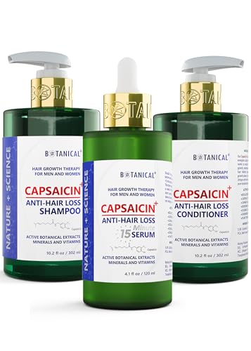 Botanical Capsaicin Shampoo for Hair Loss Pre-Shampoo Scalp Treatment and Anti-Hair Thinning Conditioner For Men & Women
