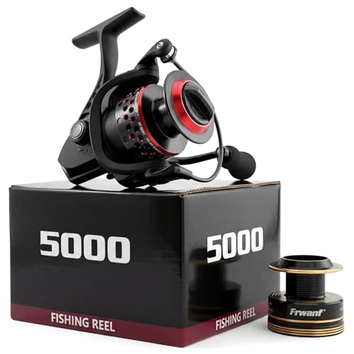 Frwanf FRWANF-SF Carrete de Pesca Spinning Ligero con Doble Bobina de Aluminio, Relación de Engranajes 5.2:1, Freno Máximo 39.7 lb, Cuerpo de Nylon y Fibra de Vidrio Resistente al Agua Salada Rojo y Dorado miniatura 7