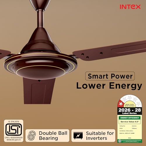 Image of Intex Aero Jet 1200MM Ceiling Fan with High Speed 380 RPM | 210 CMM Air Delivery | Rust Proof Body, Inverter Compatible | Low Noise Operation, 24 Month Warranty (Smoke Brown)
