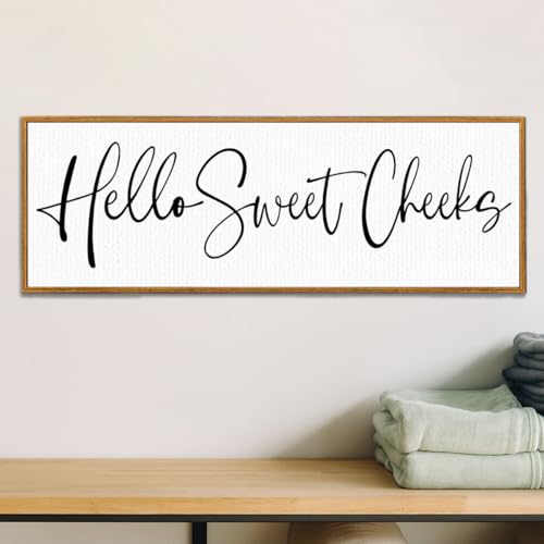 YEOION Rustic Bathroom Wall Decor Hello Sweet Cheeks Wall Art Canvas Frame Print for Home Bathroom Toilet Decor,Funny Farmhouse Bathroom Wall Art Decorations 24