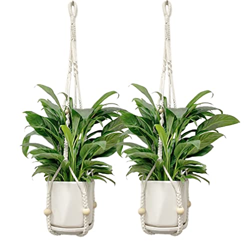 Wityoo 2 Stück 80 cm Makramee Blumenampel, Makramee Hängeampel mit Holzperlen Blumenampel Makramee für Innen Pflanzenhänger Heim Schlafzimmer Balkon Cover