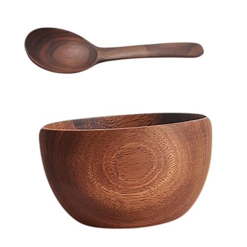 SOLUSTRE 2piezas Cuenco De Madera De Acacia Cuencos para Servir Ensaladeras De Recipientes para Servir Comida y Postres Casa o Restaurante Material De Madera Natural