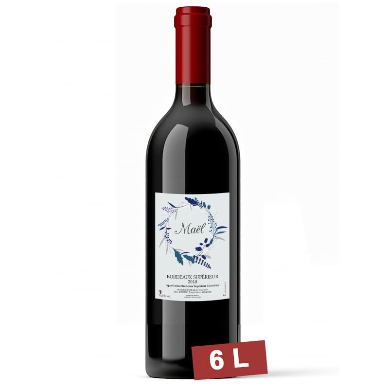 Vin rouge grand cru Bordeaux Supérieur - Bouteille de vin personnalisée + Caisse bois gravure [ Coffret bouteille de vin ] (IMPÉRIALE 6 L)