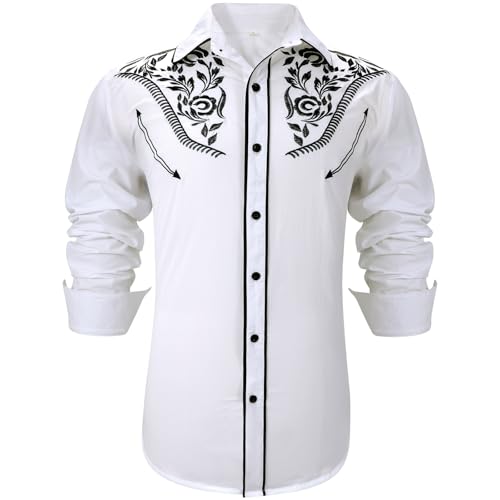 UpFind Western Shirts for Men Cowboy Shirts Long Sleeve Embroidered