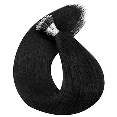 Nano Tip Hair Extensions Human Hair Black 14 Inch Jet Black #1 Remy Human Hair Extensions Micro Nano Ring Hair Extensions 50strands 50gram