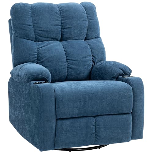 HOMCOM Relaxsessel Fernsehsessel mit Liegefunktion Liegesessel Sessel mit Verstellbarer Rückenlehne, Fußstütze Ruhesessel mit Leinen-Optik für Wohnzimmer Schlafzimmer, Dunkelblau