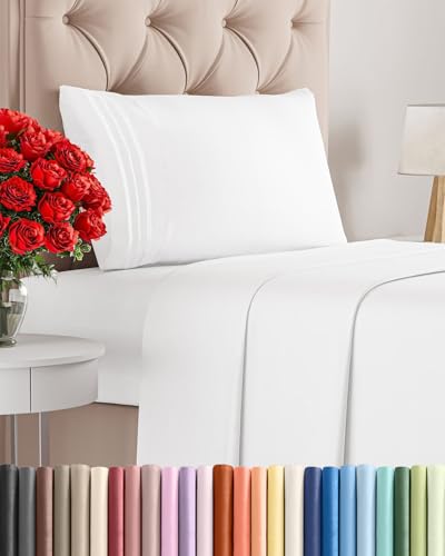 Twin Size 3 Piece Sheet Set - Comfy Breathable & Cooling Bed Sheets Set - Hotel Luxury Bedding for Women, Men, Kids, Teens, Boys & Girls - Deep Pockets, Ultra-Soft and Wrinkle Free - Oeko-Tex - White