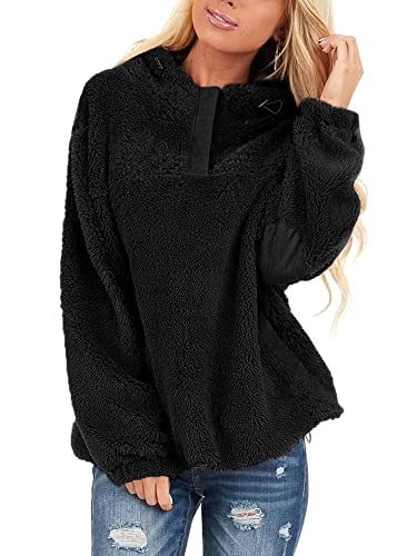 BesserBay Sudadera con capucha para mujer, forro polar, manga larga, monocolor, para otoño, invierno, S-XXL, Negro , S Cover