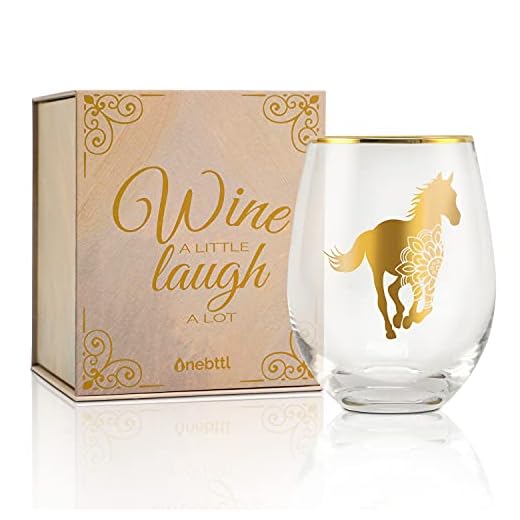 Onebttl Unique Horse Gifts - Ethnic Mandala Horse Stemless Wine Glass, Best for Horse Lovers, Perfect with Red Wine Gin Cocktail Fizzy Drinks - Gold - for Birthday, Celebrations, Housewarming