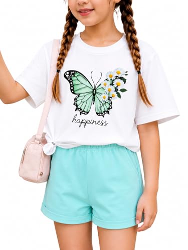 Image of KIDLAGA Girls Two Piece Sets Cherry Pattern Short Sleeve Shirts and Shorts Set With Pockets Girls Summer Outfits Size 7-14