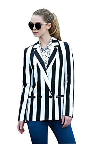 Moxeay Beetlejuice Kostüm Damen Beetlejuice Blazer Schwarz und Weiß Streifen Blazer Jacke Cosplay Kostüm Cover